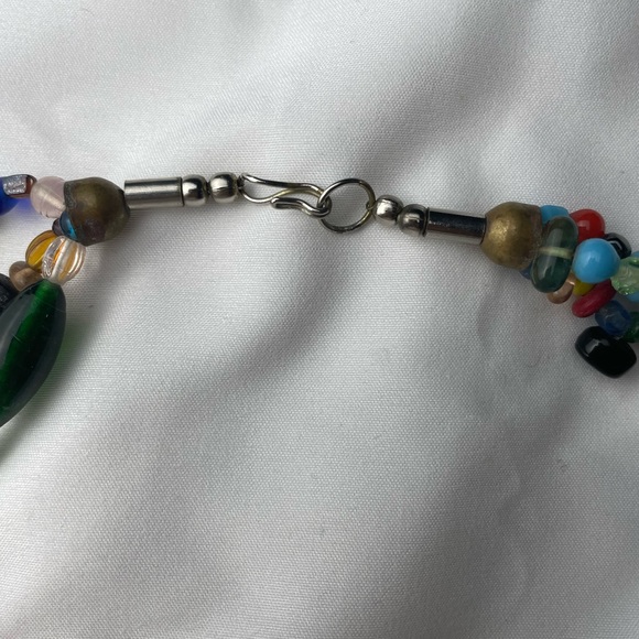 Glass mixed trade beads with black wood beads bohemian necklace - Picture 2 of 3